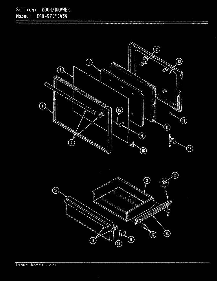 DOOR / DRAWER Diagram and Parts List for EG9-57W439  Hardwick Range