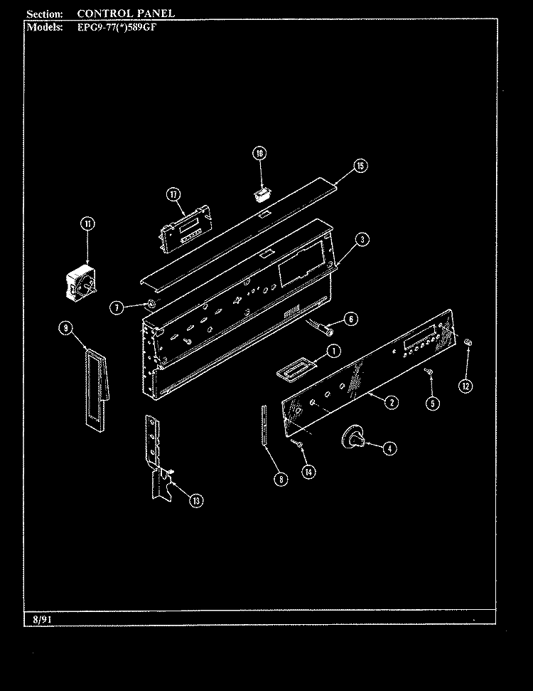 CONTROL PANEL Diagram and Parts List for EPG9-77A589GF  Hardwick Range