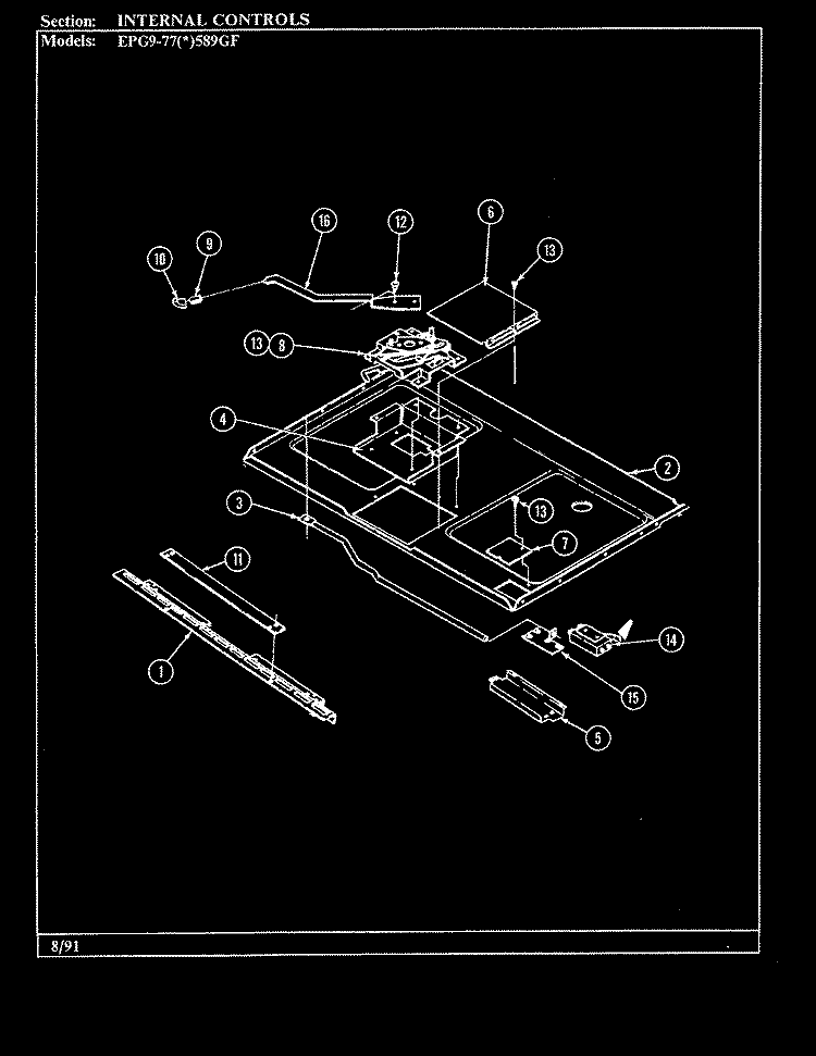 INTERNAL CONTROLS Diagram and Parts List for EPG9-77A589GF  Hardwick Range