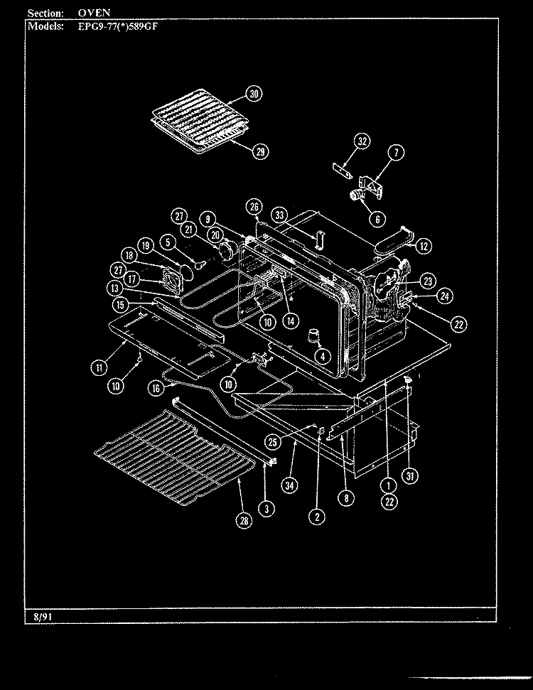 OVEN Diagram and Parts List for EPG9-77A589GF  Hardwick Range