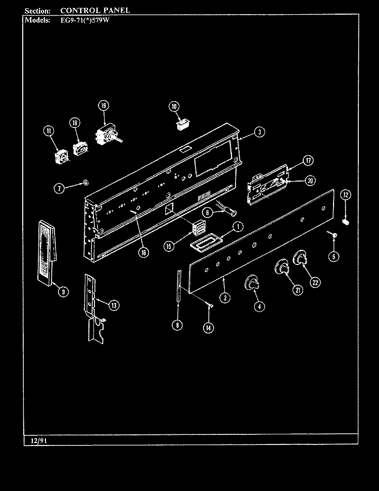 CONTROL PANEL Diagram and Parts List for EG9-71W579W  Hardwick Range
