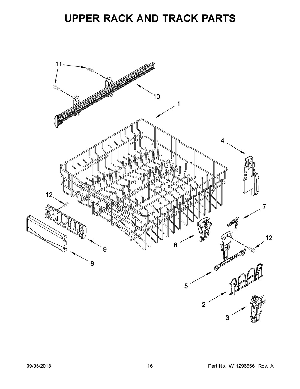 Upper Rack And Track Parts Diagram and Parts List for MDB7979SHZ0  Maytag Dishwasher