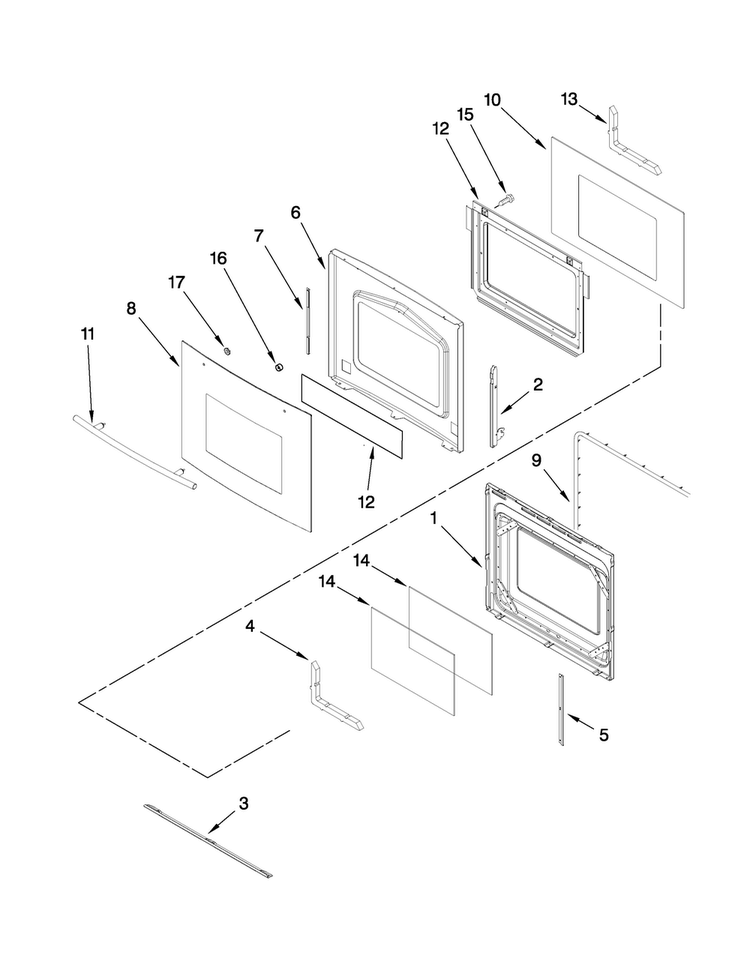 Oven Door Parts Diagram and Parts List for JMW9527DAB29  Jenn-Air Microwave