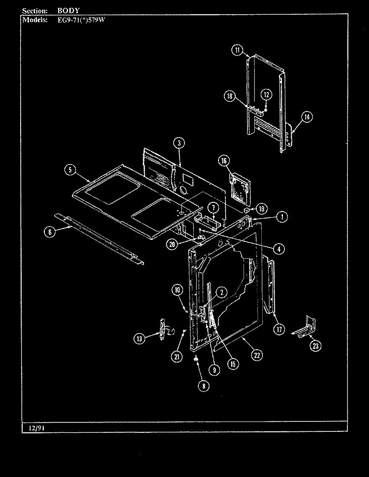 BODY Diagram and Parts List for EG9-71W579W  Hardwick Range
