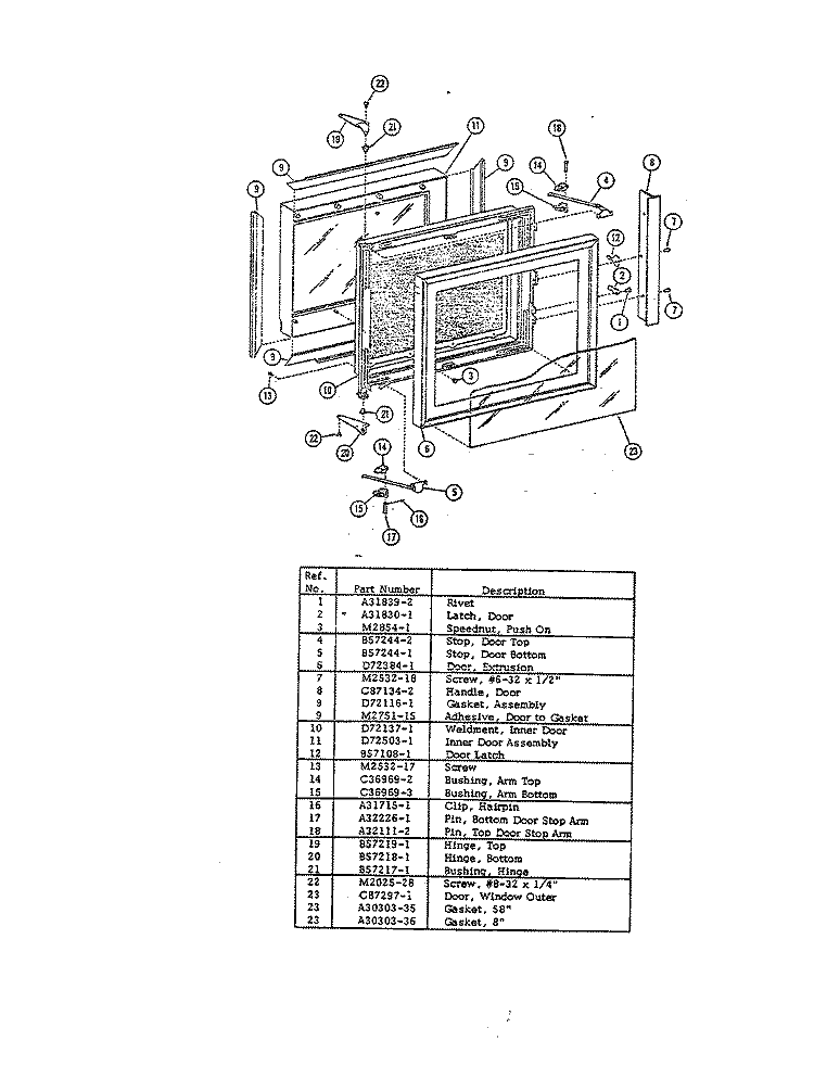 DOOR Diagram and Parts List for EL214-450  Hardwick Microwave