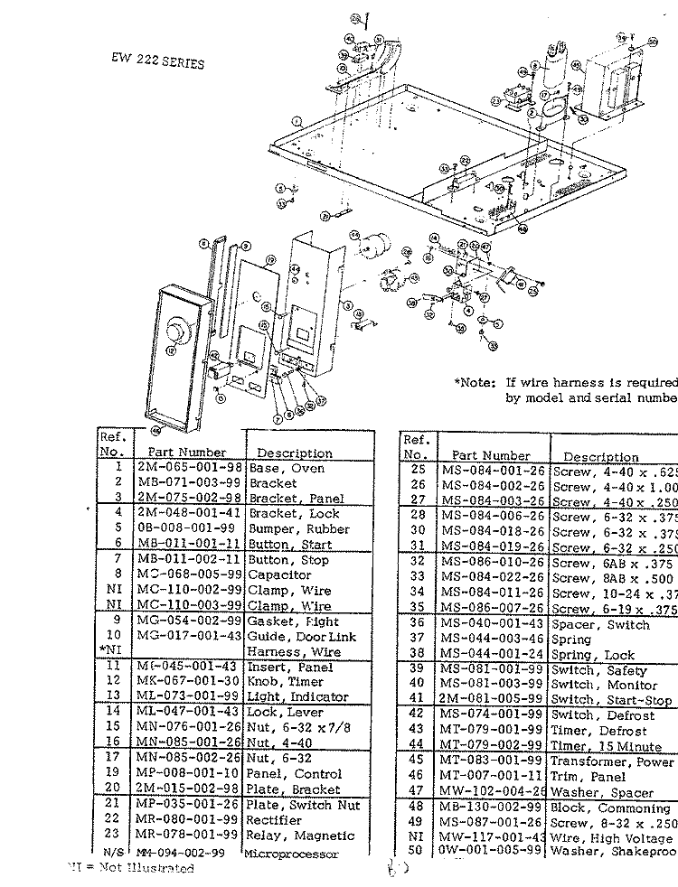 BASE & CONTROLLER (EW222) Diagram and Parts List for EW225  Hardwick Microwave