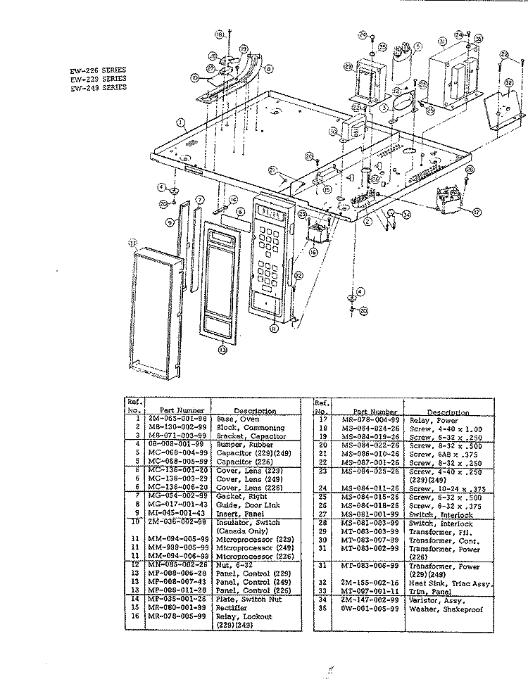 BASE & CONTROLLER (EW226) Diagram and Parts List for EW223  Hardwick Microwave