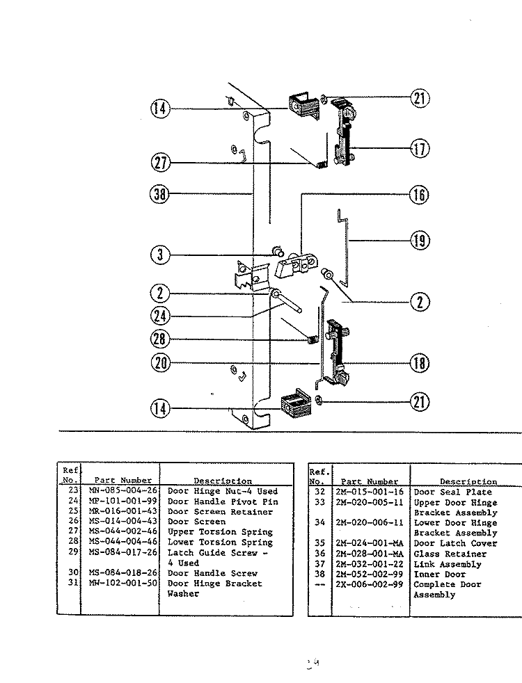 DOOR HINGE ASSEMBLY Diagram and Parts List for EW224  Hardwick Microwave