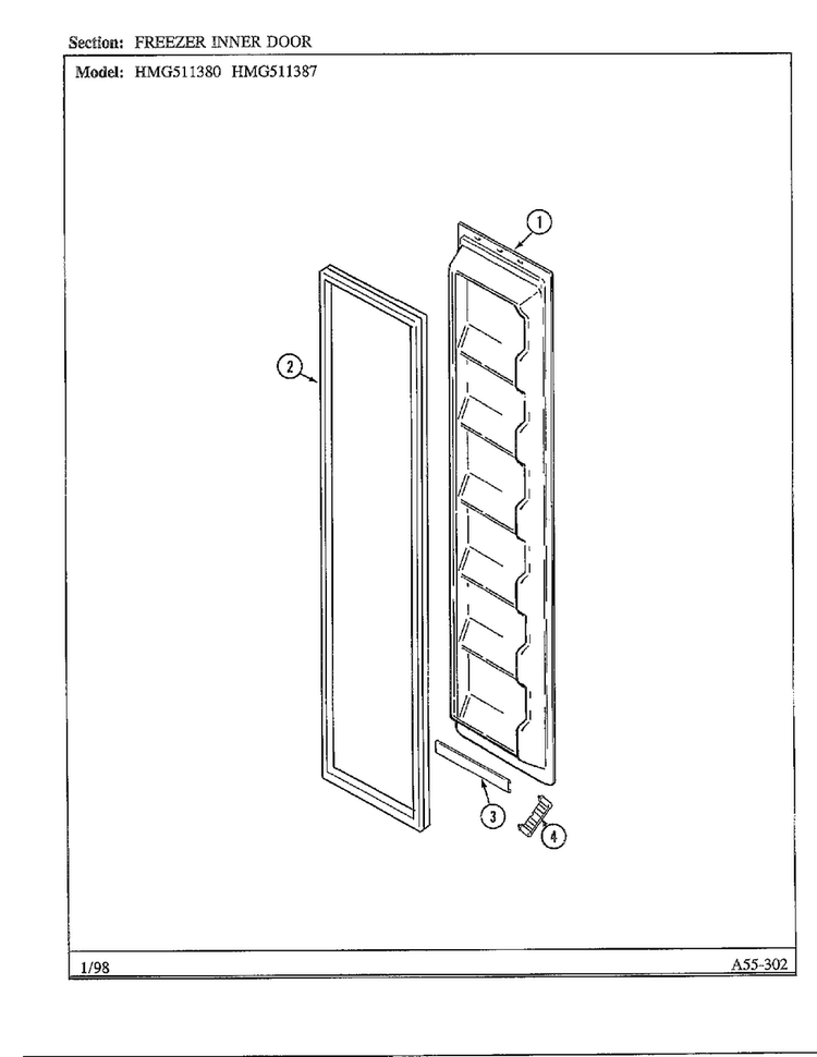 Freezer Inner Door Diagram and Parts List for HMG511387  Admiral Refrigerator