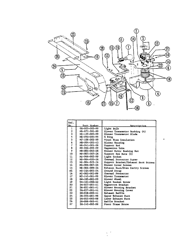 DUCTS, MAGNETRON TUBE Diagram and Parts List for EW224  Hardwick Microwave