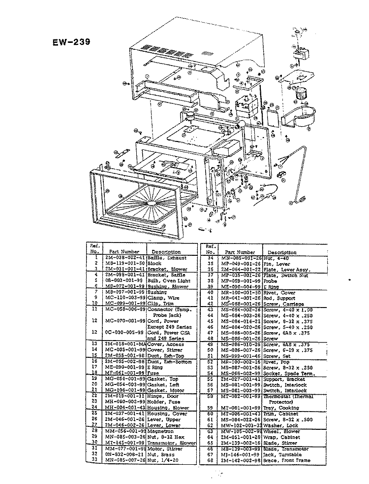 CABINET & CAVITY Diagram and Parts List for EW239  Hardwick Microwave