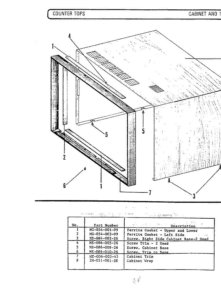 CABINET & TRIM (COUNTERTOP MODELS) Diagram and Parts List for M240  Hardwick Microwave