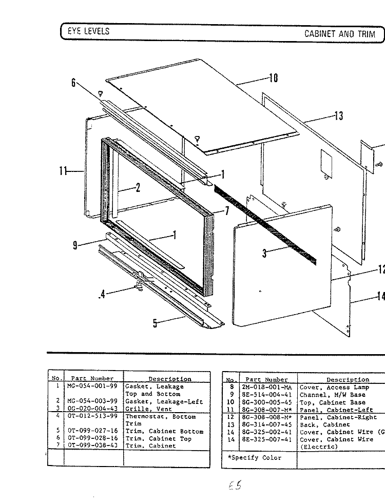 CABINET & TRIM (BUILT - IN MODELS) Diagram and Parts List for M240  Hardwick Microwave