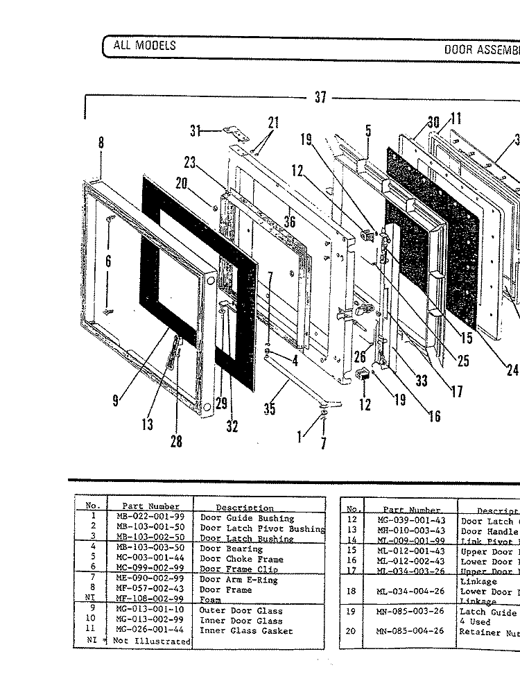 DOOR ASSEMBLY Diagram and Parts List for M240  Hardwick Microwave
