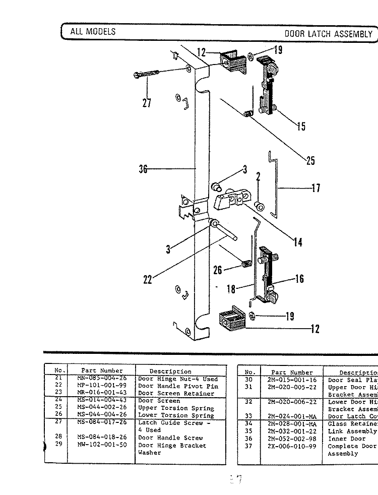 DOOR LATCH ASSEMBLY Diagram and Parts List for M240  Hardwick Microwave