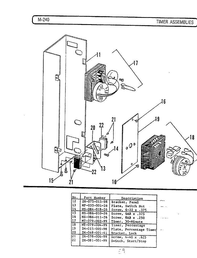 TIMER ASSEMBLY (M240) Diagram and Parts List for M240  Hardwick Microwave