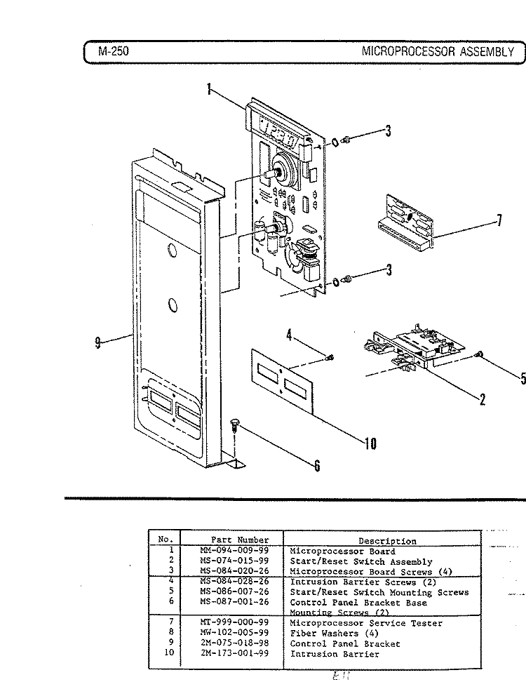 MICROPROCESSOR ASSEMBLY (M250) Diagram and Parts List for M240  Hardwick Microwave