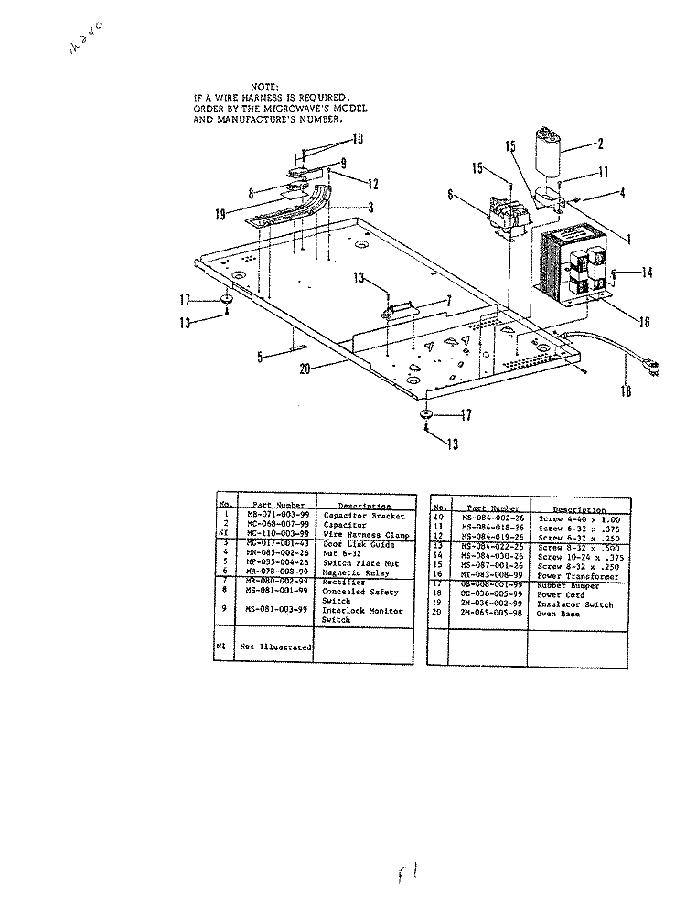 BASE ASSEMBLY (M240) Diagram and Parts List for M240  Hardwick Microwave