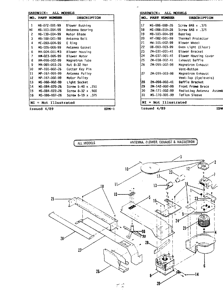 BLOWER, EXHAUST & MAGNETRON Diagram and Parts List for M240  Hardwick Microwave