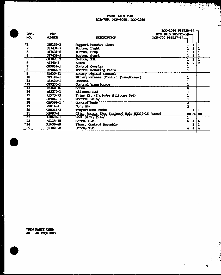 (rcr-700/p85727-1s) (rcr-1010/p85728-1s) (rcc-1010/p85729-1s) Diagram and Parts List for RVH-6 P85401-2S Amana Range