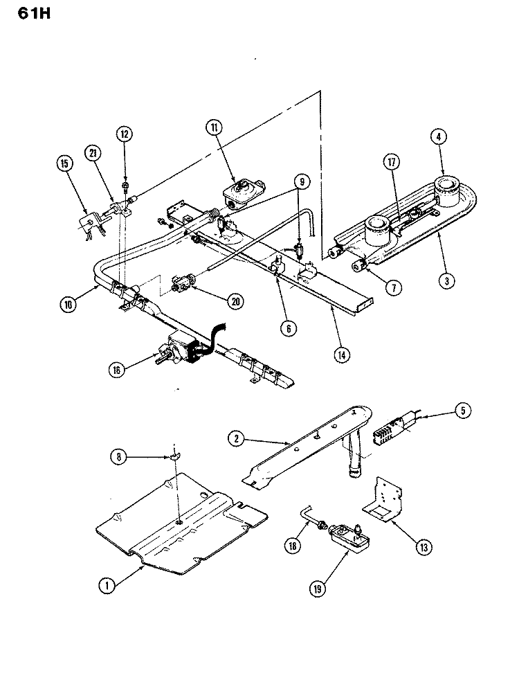 GAS CONTROLS Diagram and Parts List for S61HA-3KLX  Magic Chef Range