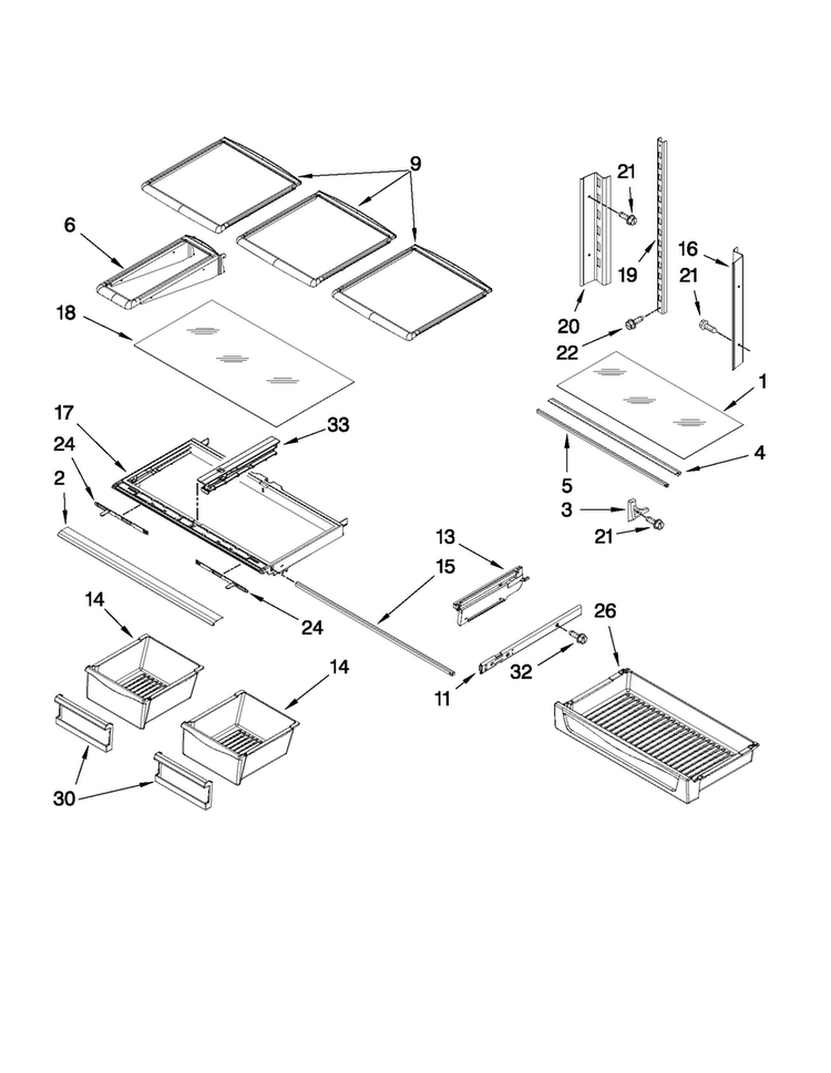 Shelf Parts Diagram and Parts List for MFI2569YEB2  Maytag Refrigerator