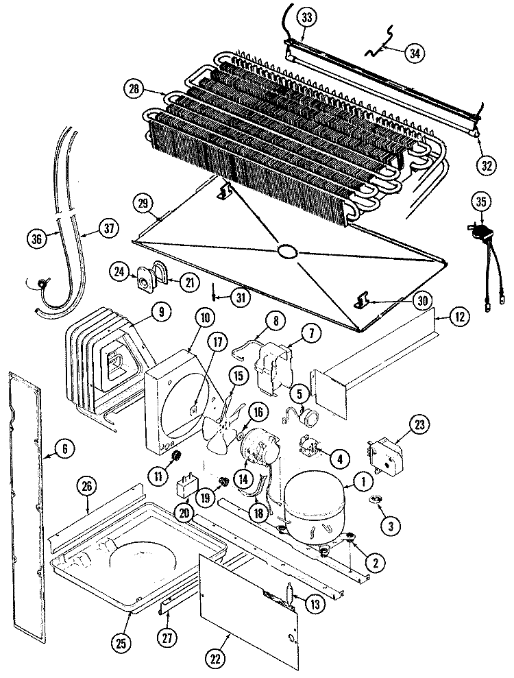 UNIT COMPARTMENT & SYSTEM Diagram and Parts List for GT21A93V  Maytag Refrigerator