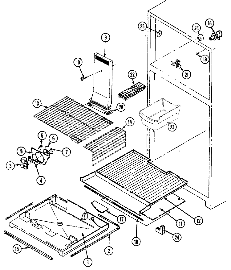 FREEZER COMPARTMENT Diagram and Parts List for GT21A93V  Maytag Refrigerator