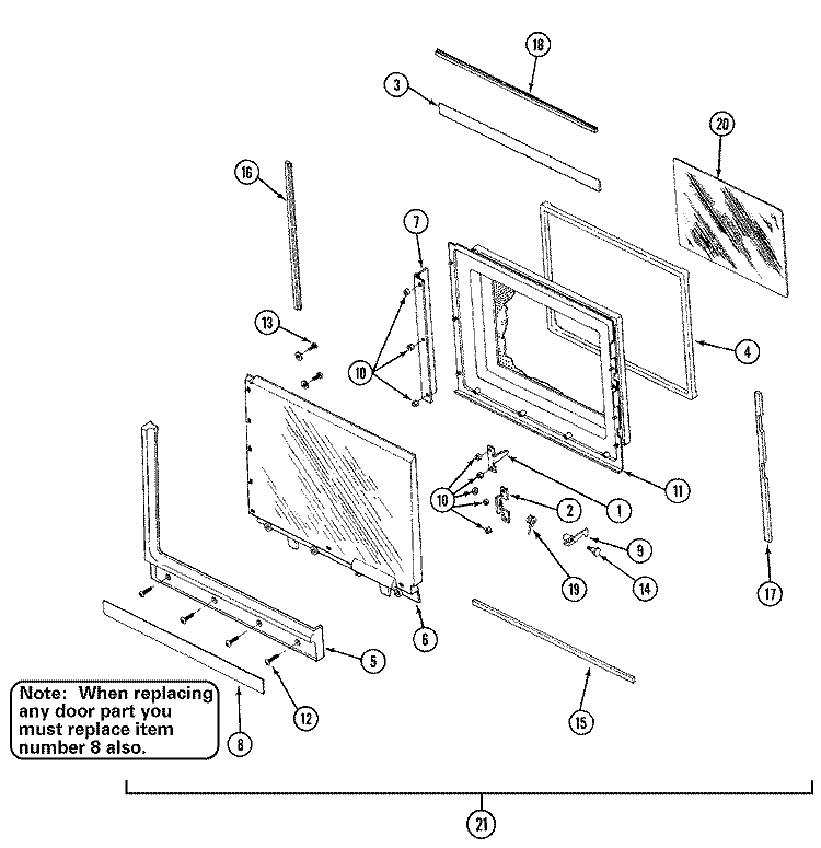DOOR Diagram and Parts List for DM46H-3B-R  Maytag Microwave