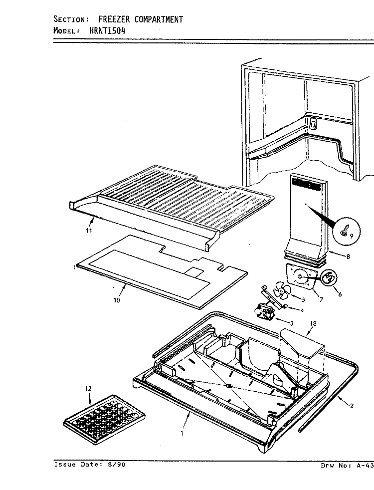 FREEZER COMPARTMENT Diagram and Parts List for HRNT1504 AF09A Hoover Refrigerator