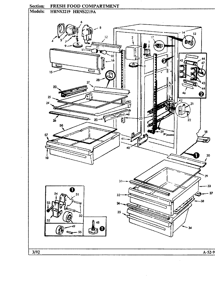 FRESH FOOD COMPARTMENT Diagram and Parts List for HRNS2219A BP31A Hoover Refrigerator