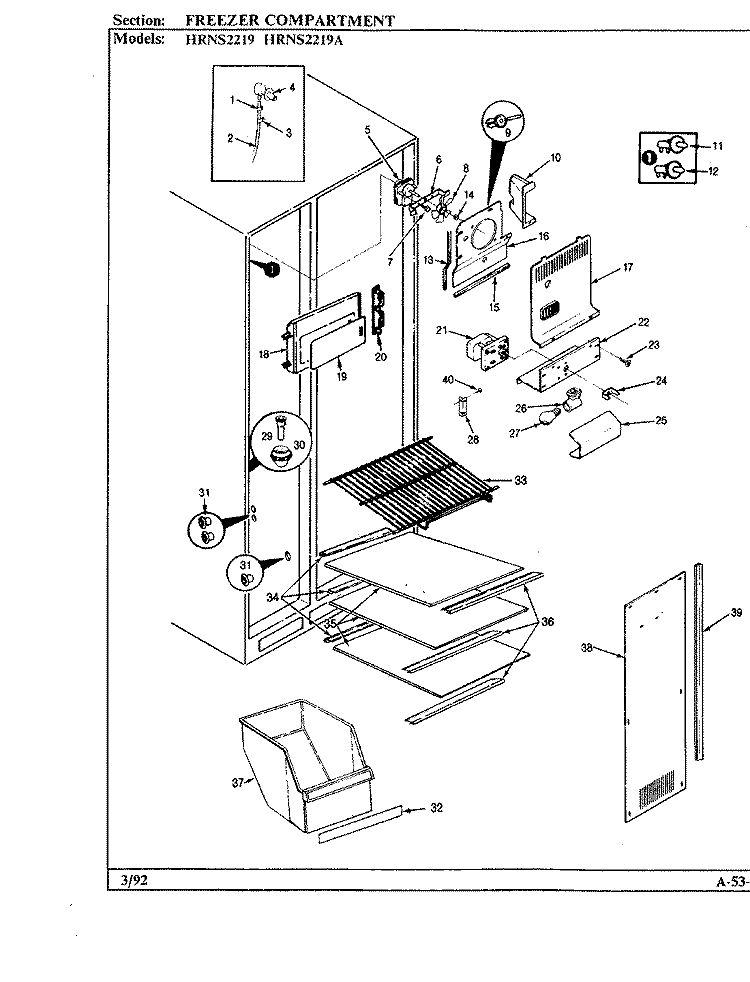 FREEZER COMPARTMENT Diagram and Parts List for HRNS2219A BP31A Hoover Refrigerator