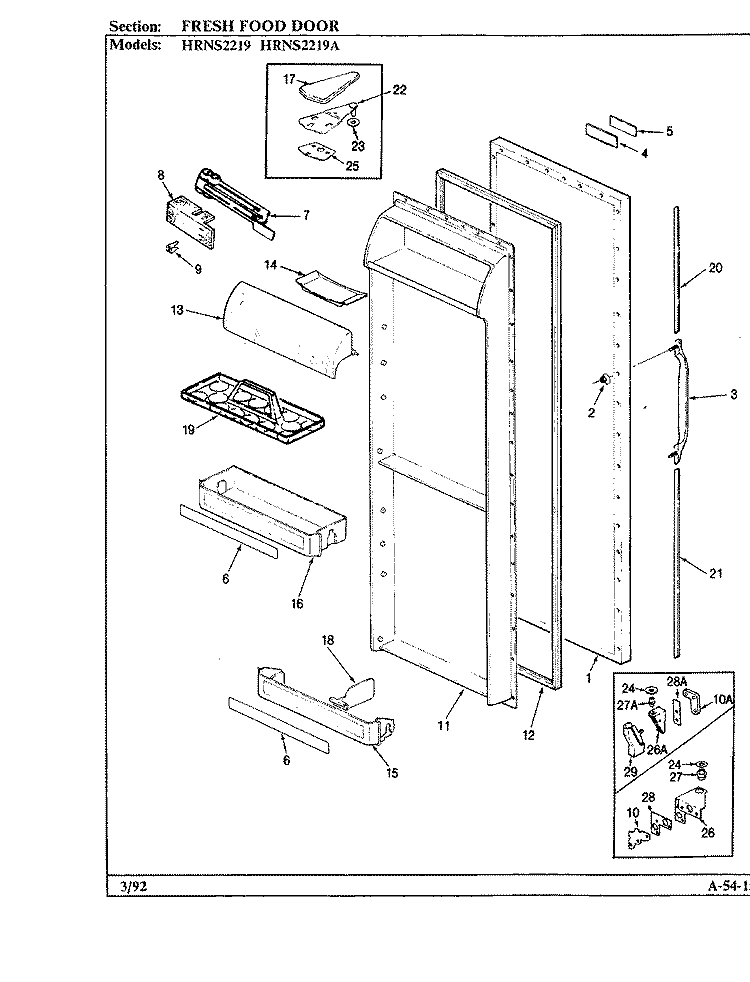 FRESH FOOD DOOR Diagram and Parts List for HRNS2219A BP32A Hoover Refrigerator