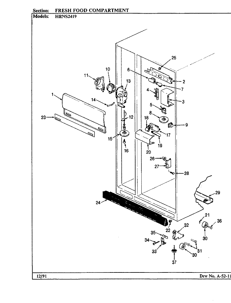 FRESH FOOD COMPARTMENT Diagram and Parts List for HRNS2419A BP88B Hoover Refrigerator