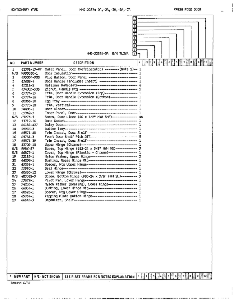 Fresh Food Door Page 2 Diagram and Parts List for 22874A  Admiral Refrigerator