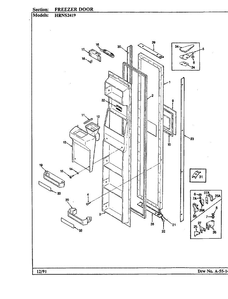 FREEZER DOOR Diagram and Parts List for HRNS2419A BP88B Hoover Refrigerator
