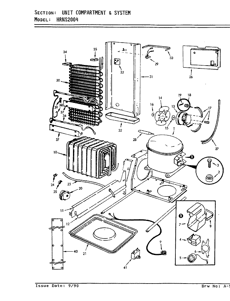 UNIT COMPARTMENT & SYSTEM Diagram and Parts List for HRNS2004 AP03A Hoover Refrigerator