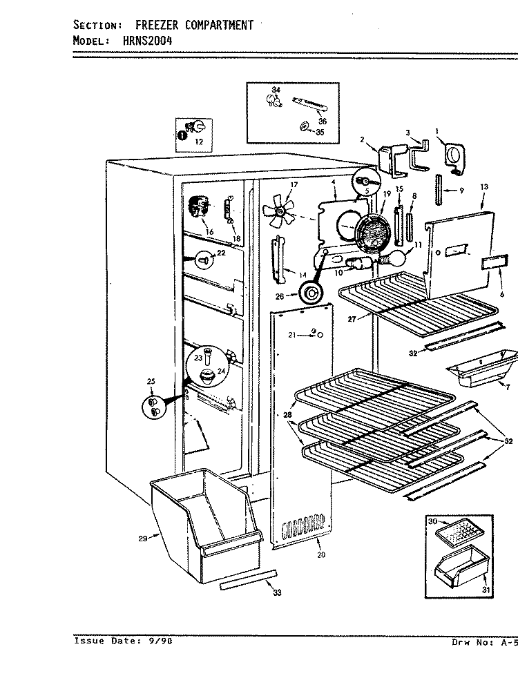 FREEZER COMPARTMENT Diagram and Parts List for HRNS2004 AP03A Hoover Refrigerator