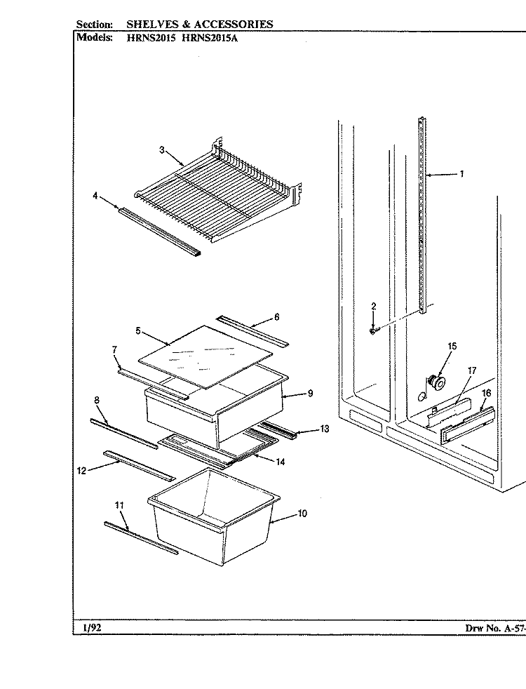 SHELVES & ACCESSORIES Diagram and Parts List for HRNS2015A BP04B Hoover Refrigerator