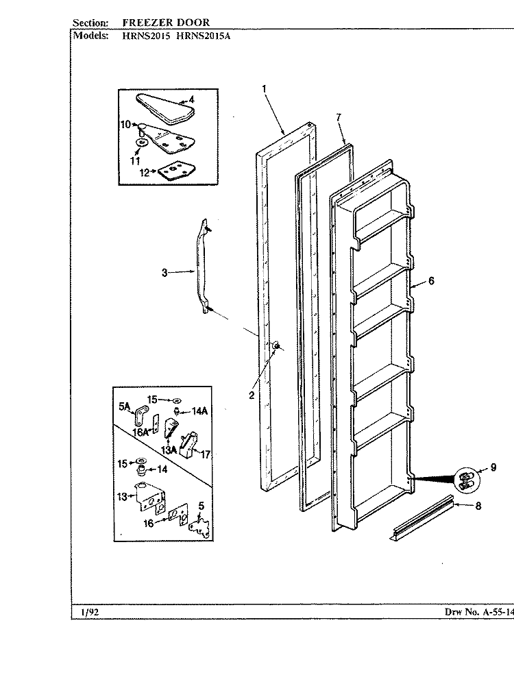 FREEZER DOOR Diagram and Parts List for HRNS2015A BP04B Hoover Refrigerator