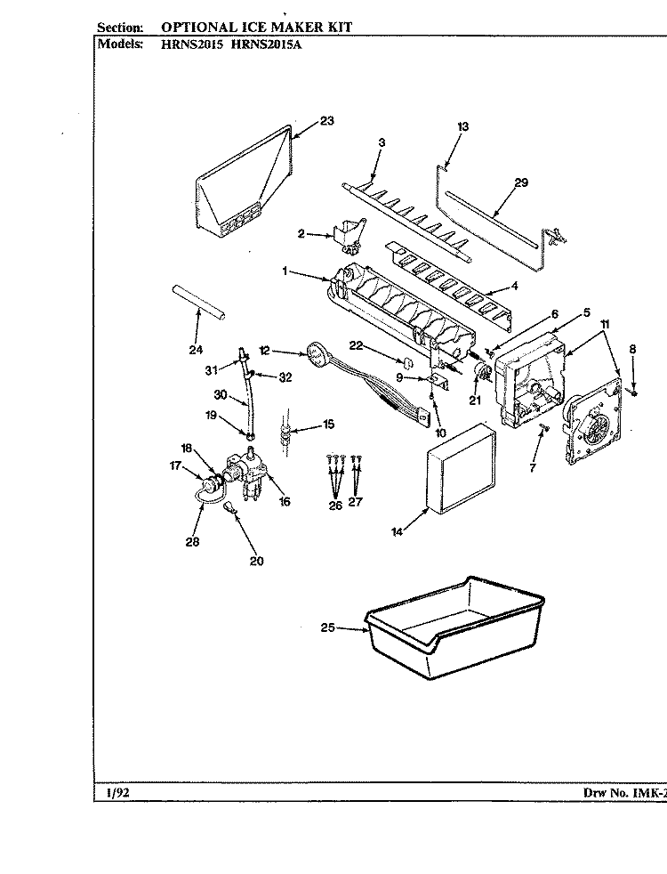 OPTIONAL ICE MAKER KIT Diagram and Parts List for HRNS2015A BP04B Hoover Refrigerator