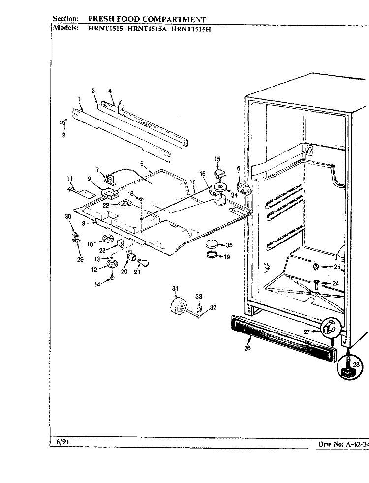 FRESH FOOD COMPARTMENT Diagram and Parts List for HRNT1515A BF10A Hoover Refrigerator