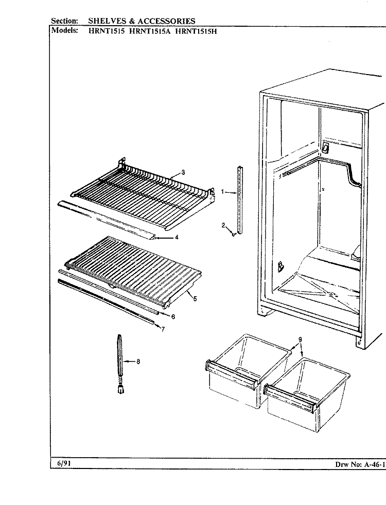 SHELVES & ACCESSORIES Diagram and Parts List for HRNT1515A BF10A Hoover Refrigerator