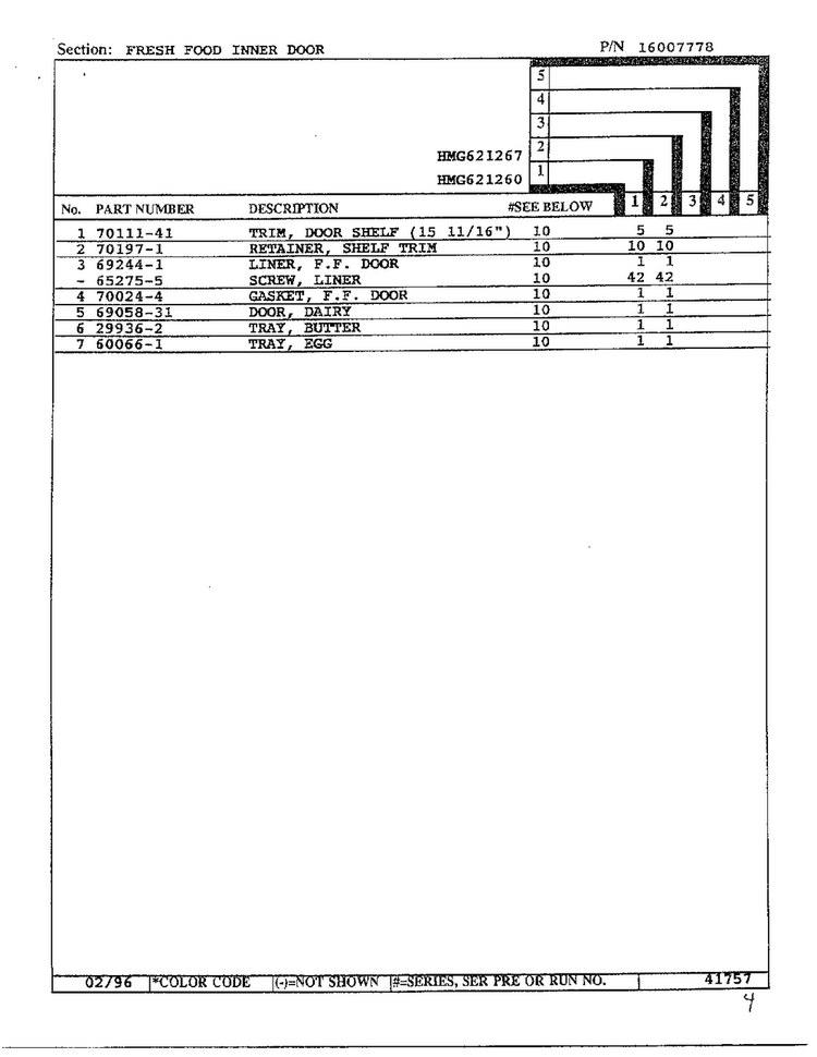 Fresh Food Inner Door Page 2 Diagram and Parts List for HMG621267  Admiral Refrigerator