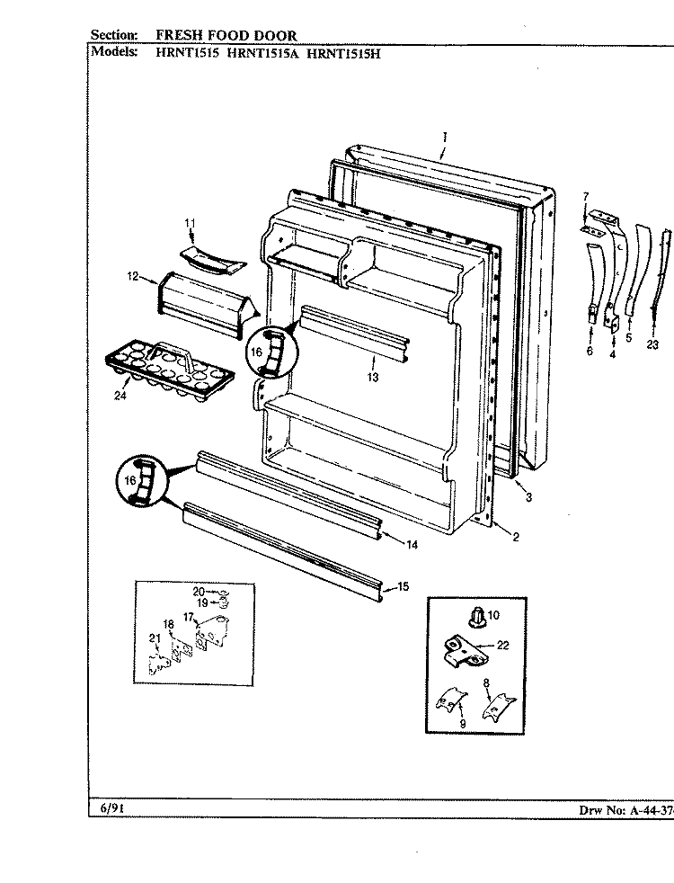 FRESH FOOD DOOR Diagram and Parts List for HRNT1515A BF10A Hoover Refrigerator