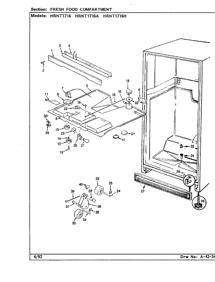 FRESH FOOD COMPARTMENT Diagram and Parts List for HRNT1716A BF33A Hoover Refrigerator