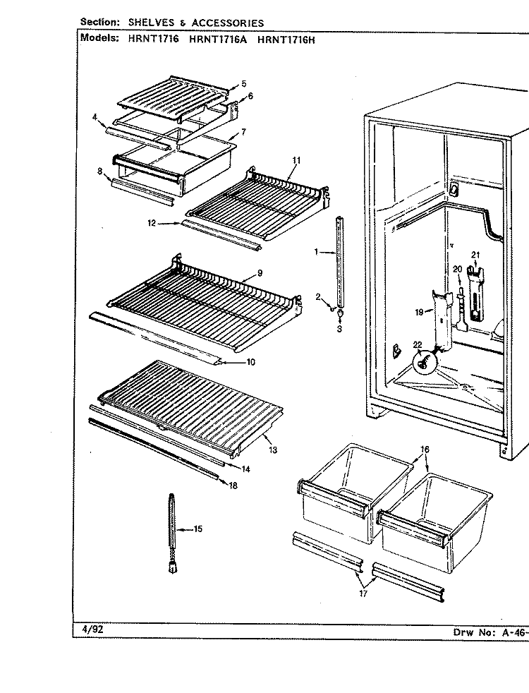 SHELVES & ACCESSORIES Diagram and Parts List for HRNT1716A BF33A Hoover Refrigerator