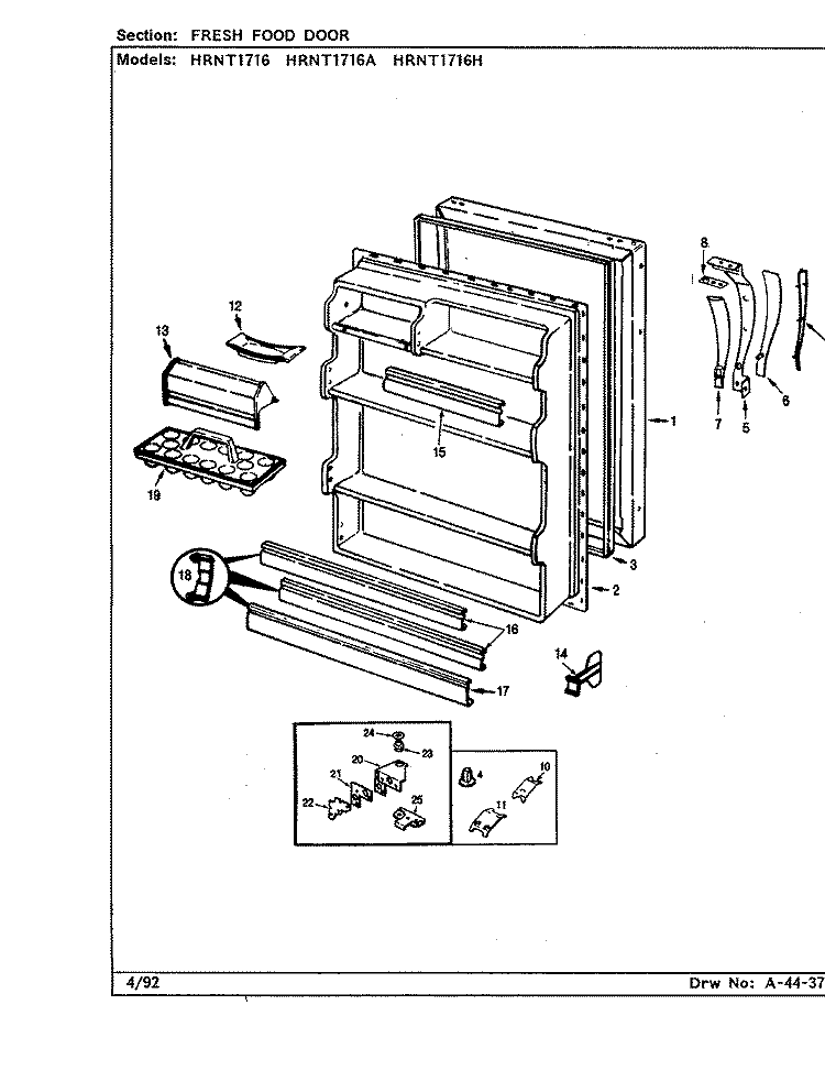 FRESH FOOD DOOR Diagram and Parts List for HRNT1716A BF33A Hoover Refrigerator