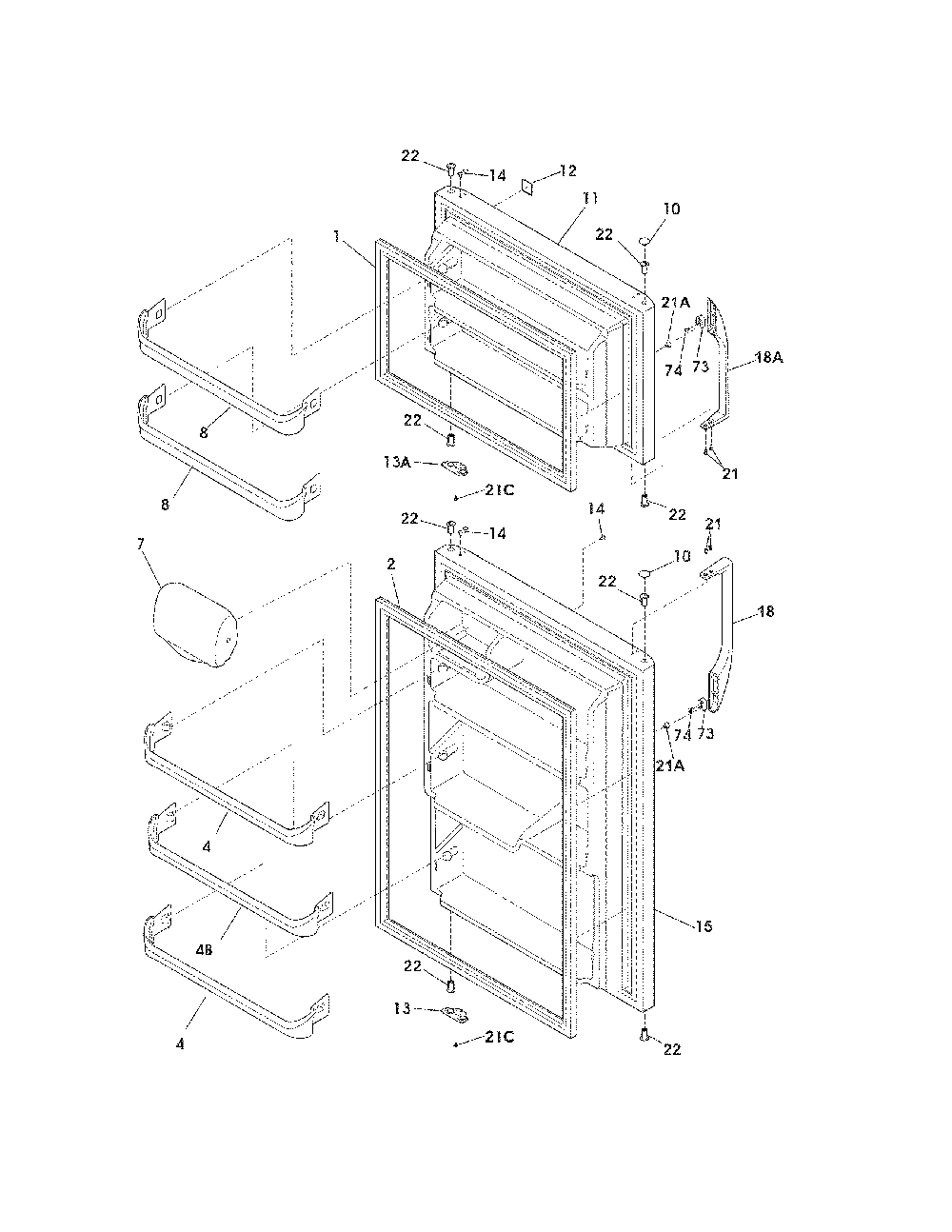 Doors Diagram and Parts List for 2537888901D  Kenmore Refrigerator