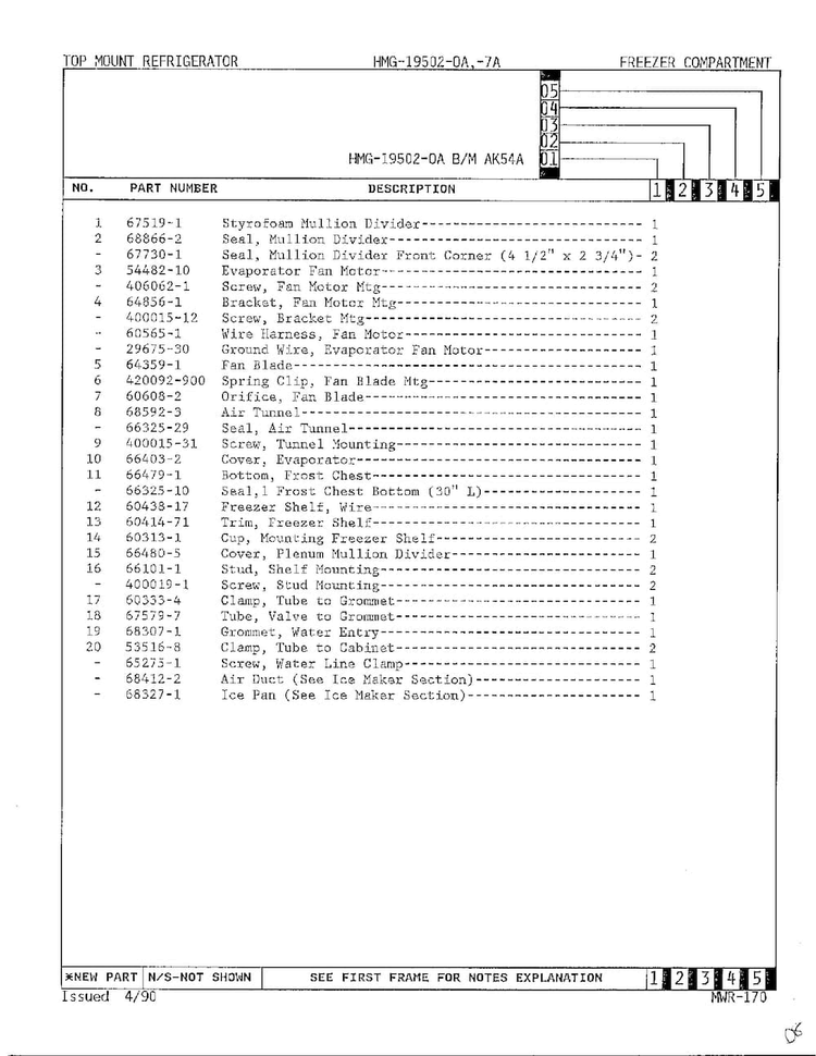 Freezer Compartment Page 2 Diagram and Parts List for 19502A  Admiral Refrigerator